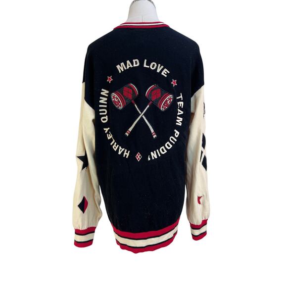 Boxlunch Harley Quinn Varsity Patch Knit Cardigan Black - Picture 8 of 8